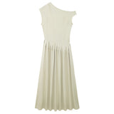 Fongt Women's ZA Summer New Temperament Light Long Shoulder Folded Dress