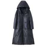High Quality Genuine Leather Coat Women Winter Down Jacket Sheepskin Outerwear A-Line Cloak Hooded Long Coats Tops