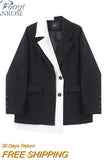 Women Blazers Office Ladies Coat Korean Chic Patchwork Long Sleeve Single Breasted Vintage Fashion Female Outerwear Casual