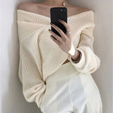 2022 V-Neck Pull Sexy Off Shoulder Sweater Knitted Korean Elegant Lady Winter Spring Women Pullover Jumpers
