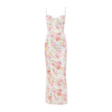 Summer Spaghetti Strap Maxi Party Dresses Casual White Floral Print Slim Go Out Holiday Dress Cute New In Dress 2023-Outfit