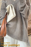 Korean Fashion Knitted Sweater Women Harajuku Oversized Loose V-neck Pullover Lazy Wind Casual Long Sleeve Jumper