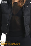 Women Puffer Padded Vest Winter Sleeveless Jackets Crop Waistcoat Solid Color Stand Collar Warm Lightweight Vest