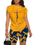 Fongt Women's Temperament Commuting Trousers Round-Neck Short-Sleeved Set In Autumn