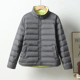 Winter Short Down Jacket Female Thin Seamless Pressure Glue Standing Collar Large Size Casual Color White Duck Down Coat Versatile Tide-Outfit