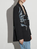 Fongt Hipster Fall 2024 New Suit Collar Irregular Jeans Splicing Tassel Suit Jacket Female-Outfit