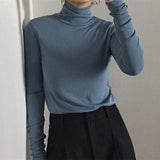 Solid Bottoming t Shirt Women Spring Autumn Tee Shirts Korean Turtleneck Slim Long Sleeve Black White T-shirts 90s