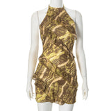 Fongt Women's Summer New Color Print Sleeveless Hanging Neck Tie Rope Big Bare Back Sexy