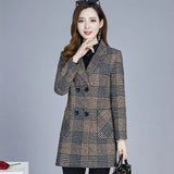 Middle-aged Women's Coats Fashion Grid Woolen Overcoat Female Autumn Winter Wool & Blends Pockets Elegant Woman Jackets