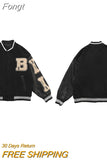 Bomber Jacket Women 2023 Hip Hop Breast Letter Patchwork PU Leather Jackets Streetwear Men Unisex College Baseball