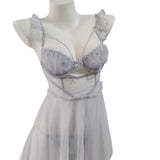 Fongt Spring Summer New French Girl Pure Wind Sexy Small Flying Sleeve Net Yarn Small Chest With Bra Bra Bra Bra Pajamas Pajamas