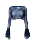 Cropped Flare Cuffs Mesh Blouse-Outfit