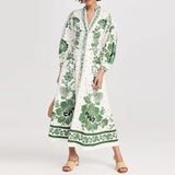 Fongt Light Luxury Dress 2025 Summer New Design V-Neck Print Lantern Sleeve High-End Feel Dress