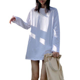 Fongt Long White Solid Color Outside Wear Long Sleeve Bottom T-Shirt Hoodie Lining Fold Wear Autumn Woman Loose-Outfit