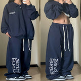 Navy Blue Printed Baggy Sweatpants-Outfit