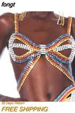 Rhinestones Big Bow-knot Bra Chain Color Crystal Lingerie Body Bralette Chest Waist Chain Rave Bikinis