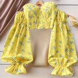 Fongt Temperament Heart Heart Heart Letter Short Small Sweet Design Heart Shoulder Broken Flowers Chest Long Sleeve Shirt A Hot Girl
