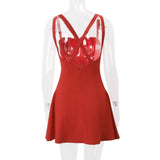 Red Bow Straps Mini Dress-Outfit