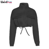 Puss Y2K Winter Women Bubble Puffer Warm Jacket Drawstring Thick Streetwear Short Coats Turtleneck Zipper Pocket