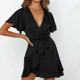 Dot Floral Print V Neck High Waist Sashes