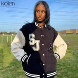 Autumn Casual Loose PU Leather Patchwork Letter Single Breasted Coat For Women 2021 New Street Sportswear Jacket
