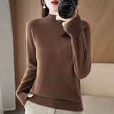 Fongt 2024 Autumn / Winter New Women's Korean Version Slim Half High Collar Short Solid Color Bottom Sweater-Outfit
