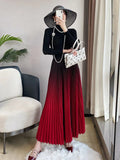 Gradient Pleated Long Skirt-Outfit