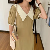Harajuku Summer Short Sleeve Midi Holiday Chic A-line Popular Loose Lapel Retro Fashion