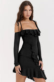 Long Sleeve Off-shoulder Ruffle Mini Dress-Outfit