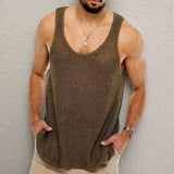 Fongt New Men's Wear Solid Color Loose Sleeveless Knitted Shirt Woolly Breathable Sports Vest