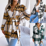 Fongt And Winter Casual Lattice Long Sleeve Strap Thick Coat Explosion Women's Clothing