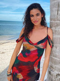 See Through Maxi Dresses for Women 2023 Graphic Printed Women's Loose Dress for Beach Holiday Long Summer Mesh