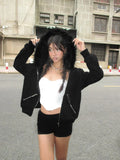 Fongt Cloth Forget Zipper Split Heavy Industry Plush Hooded Hoodie High Street BF Wind Loose Casual Coat Top