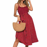Summer Sleeveless slip Dress Women Strapless Bow Button loose bandage Pleated polka dot sundress casual Backless