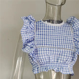 Plaid Ruffle Crop Top And Shorts Set-Outfit