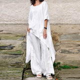 ZANZEA Fashion 2PCS Wide Leg Pants Sets Spring O-Neck Long Sleeve Blouse Suits Oversized Women's Tracksuit Casual Solid