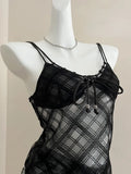 Women Y2k Dark Academia Camisole Vintage Mesh See Through Crop Top Coquette 2000s Aesthetic Gyaru Halter Top Hot Sexy-Outfit