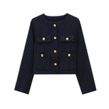 Fongt Women's Solid Color Coat 2025 Spring Commuter Leisure Buckle Dress Short Long-Sleeved Round-Neck Suit