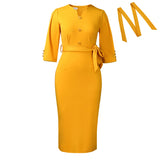 Fongt African Women's Fashion Temperament Pure Color Elegant OL Strap V Tie Tongle Large-Size Dress