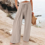 Casual Solid Color Trousers Wide