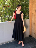 Fongt Xixi 13 Line 2025 Summer New Elegant Temperament Pure Color High-Waist Short-Sleeved Dress Dress Women 88267