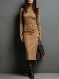 Fongt Retro High-Necked Dress In Autumn 2025 Solid Color With Low-Sleeved Dress