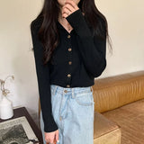 Fongt French Campus Style Style Button Knitted Cardigan Women's Autumn And Winter New Solid Color Repair Slim Thin Inside