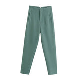 2021 Women High Wasit Suit Pants Trousers Vintage Style Pockets Buttons Office Lady Pants Pantalon