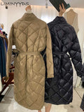 Winter Women's Black Long Coat Cotton Padded Jacket Korean Casual Loose Street Style Belt Jacket