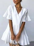 Flounce Dress Women's Summer Sundress 2022 ZANZEA Casual Ruffle Mini Vestidos Female V Neck Robe