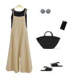 Women Casual Loose Jumpsuit Summer Solid Cotton Linen Straps Wide Leg Pants Commuter Oversized Sleeveless Dungaree Bib