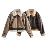 New Belt Trimmed With Fur Integrated Short Jacket Jacket-Outfit