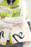 Down Vest Jacket Women Autumn Winter Patchwork Letter Print Stand Collar White Duck Down Waistcoat Lady Outerwear Tank