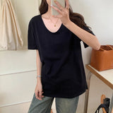 And Autumn New U-Shaped Collar Open Fork Medium-Long Loose Casual White Long-Sleeved